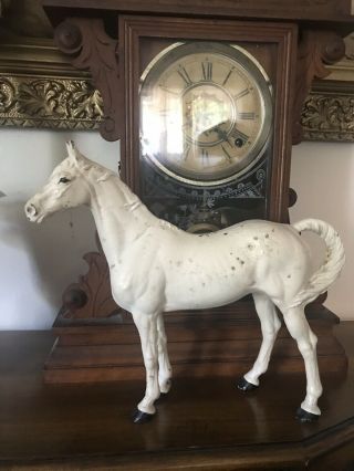 Hubley Antique Cast Iron White Horse Doorstop/ Thoroughbred