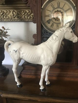Hubley Antique Cast Iron White Horse Doorstop/ Thoroughbred 3