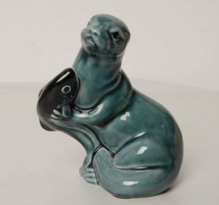 Vintage Poole Otter Holding Fish Ornament Figurine