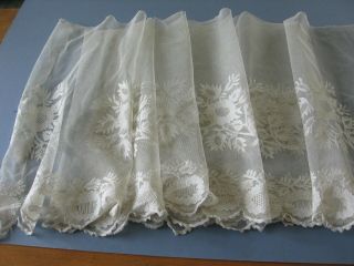 Antique Victorian Tambour Net Lace Embroidered Wedding Lace 252 X 40 Cms