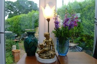 Vintage Italian Marble Rococo Gold Cherub - Like Lamp 1950s Hollywood Regency Chic