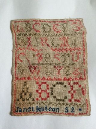 Antique 1852 Embroidery Sampler Abc Cross Stitch.  J.  Hutson,  Peebles,  Scotland