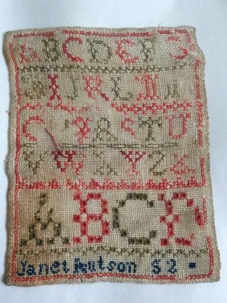 Antique 1852 Embroidery SAMPLER ABC Cross Stitch.  J.  Hutson,  Peebles,  Scotland 2