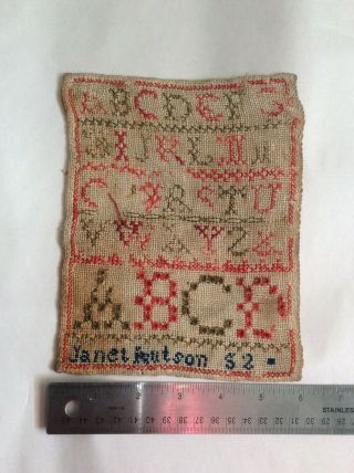 Antique 1852 Embroidery SAMPLER ABC Cross Stitch.  J.  Hutson,  Peebles,  Scotland 6