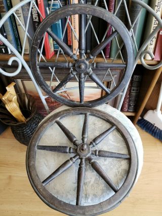 Antique Tea Cart Wheels With Hardware Vintage Wood Metal Rubber