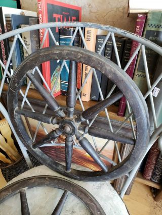 Antique Tea cart wheels with hardware vintage wood metal rubber 2