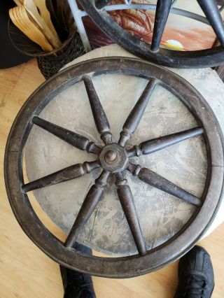 Antique Tea cart wheels with hardware vintage wood metal rubber 3