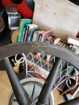 Antique Tea cart wheels with hardware vintage wood metal rubber 6