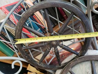 Antique Tea cart wheels with hardware vintage wood metal rubber 8