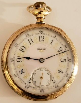 Antique 1901 Elgin " Fancy Dial " Gold Victorian 17j Pocket Watch 16s