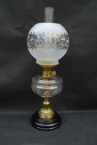 Victorian Cut Crystal And Ceramic Oil Lamp Black Base Gold & Cut Glass Stunning