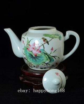 OLD CHINESE HAND - MADE PASTEL PORCELAIN HAND PAINTED BIRDS & FLOWERS TEAPOT B02 5