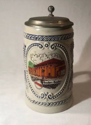 Vintage Erbo Zinn German Beer Stein 6 " Tall W/ Lid - From Spa In Baden Germany