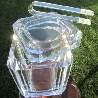 Vintage Grainware Carlisle Chunky Swivel Top Mod Acrylic Lucite Ice Bucket Tongs