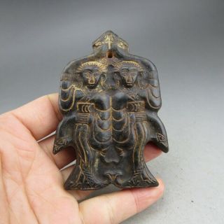 Chinese Jade,  Collectibles,  Hongshan Culture,  Black Magnet,  Dancers,  Pendant W15