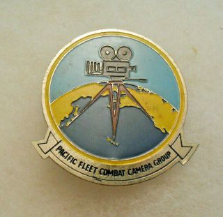 Great Nam Made Breast Badge " Pacific Fleet Combat Camera Group " Painted Beer Can