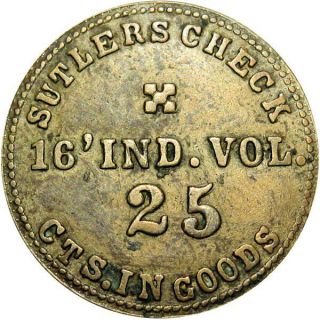 16th Indiana Volunteers Civil War Sutler Token