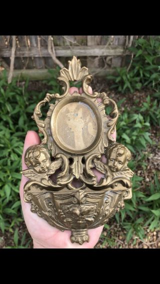 Ornate Solid Brass Cherub Angels Religious Gothic Picture Frame Holy Water Font