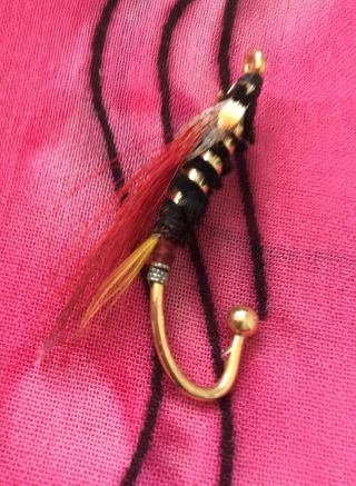 Vintage Antique Gold Fly Fishing Lure Hook Brooch Pin Vtg Kitsch Retro Unique