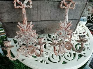 Vintage White Double Arm Cast Iron Wall Sconces Candle Holders