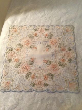 Vintage Ladies Hankies White Madeira Embroidered Floral /cut Work/ Needle Lace
