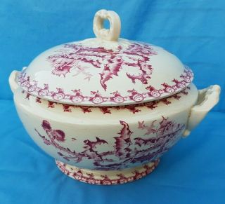 Antique French: Gien Opaque Porcelain,  Circa 1900,  Model With Thistles,  Soup Tureen