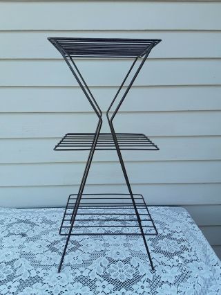 Vtg.  Atomic Mid Century Black Metal 3 Tier Side Table Great Size For Any Room