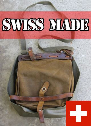 Swiss Military Bag Vintage Salt Pepper Army Leather Bread Shoulder Bike Pannier