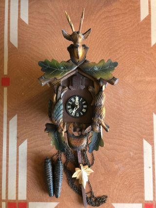 Vintage Antigue Black Forest Cuckoo Clock Made In Germany Deer Rabbit