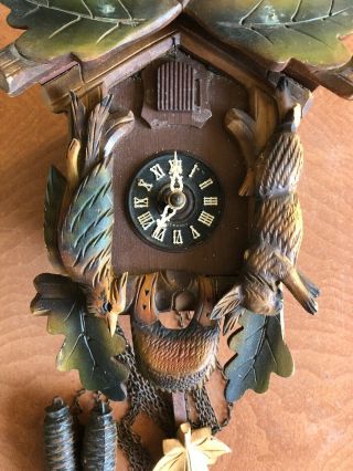 Vintage Antigue Black Forest Cuckoo Clock Made In Germany Deer Rabbit 3