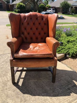Vintage Chesterfield Leather Wingback Arm Chair