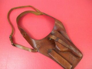 Wwii Era German Brown Leather Shoulder Holster For Luger P08 Pistol - Xlnt