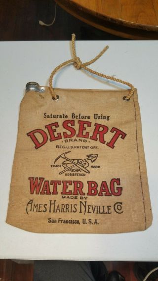 Antique Desert Brand Canvas Water Bag Approximately 12 1/2 " X 14 1/2 "