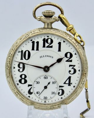 Antique Illinois Bunn Special 14k White Gold Filled Pocket Watch