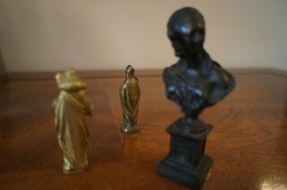 Three Miniature 19th Century Bronze Figures - Two of them gilt bronze.  One a Bus 7