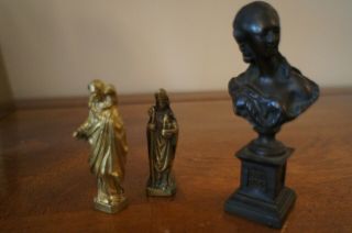 Three Miniature 19th Century Bronze Figures - Two of them gilt bronze.  One a Bus 8