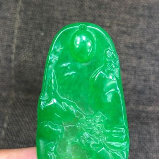 Chinese Green Jadeite Jade Handwork Collectible Landscape & Flying Birds Pendant 2