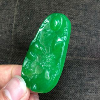 Chinese Green Jadeite Jade Handwork Collectible Landscape & Flying Birds Pendant 5