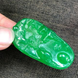 Chinese Green Jadeite Jade Handwork Collectible Landscape & Flying Birds Pendant 6