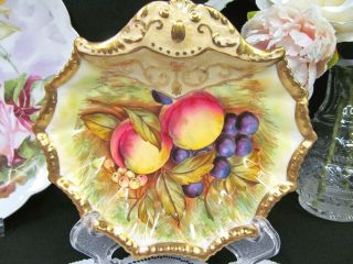 Aynsley 2 Peaches & Orchard Fruits Signed D Jones Fancy Candy Dish Painted