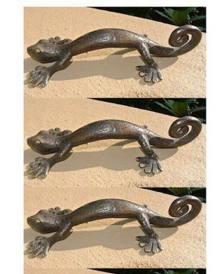 3 Small Gecko Door Pulls 21cm Aged Brass Scale Old Style House Handle 8.  1/2 " B