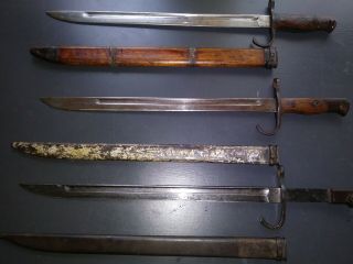 WW2 Japanese Type 30 Bayonets.  Two.  from Tokyo Arsenal and 3rd not Marked.  Bayone 4