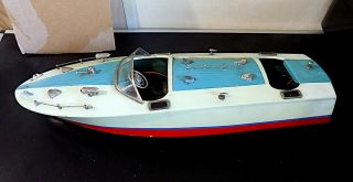 Vintage Large Wooden Battery Operated Speed Boat,  Tmy ?,  Japan.  As Found