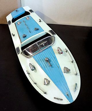 Vintage Large Wooden Battery Operated Speed Boat,  TMY ?,  Japan.  As Found 3