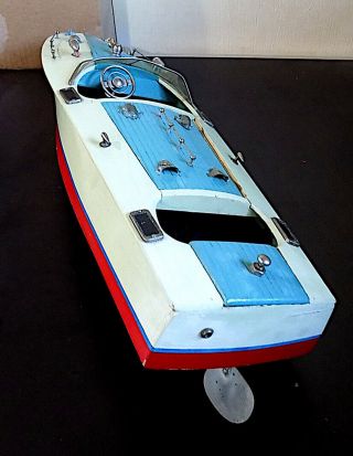 Vintage Large Wooden Battery Operated Speed Boat,  TMY ?,  Japan.  As Found 4