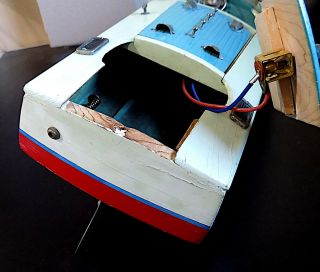 Vintage Large Wooden Battery Operated Speed Boat,  TMY ?,  Japan.  As Found 8
