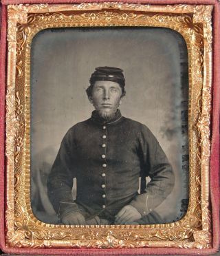 1860s Civil War Soldier In Uniform Tintype Photo - Sixth Plate Photograph 5