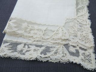 Antique Linen Hankie Handkerchief Point De Paris Lace Edge Bridal Wedding