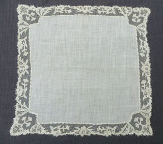 Antique Linen Hankie Handkerchief Point de Paris Lace Edge Bridal Wedding 3