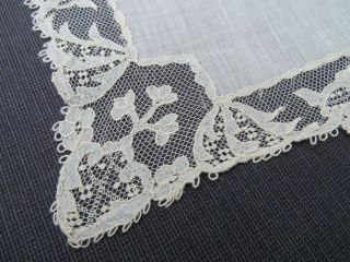 Antique Linen Hankie Handkerchief Point de Paris Lace Edge Bridal Wedding 4